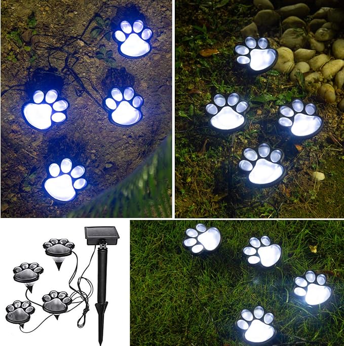 Elnsivo Paw Print Solar Outdoor Lights, Solar Lights Outdoor Waterproof Dog Paw - Image 3