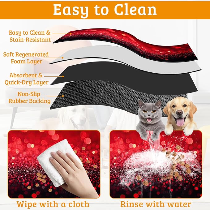 Red Gradienr Feeding Mat, Non-Slip Rubber Backing Mat, Cat Dog Accessories - Image 5