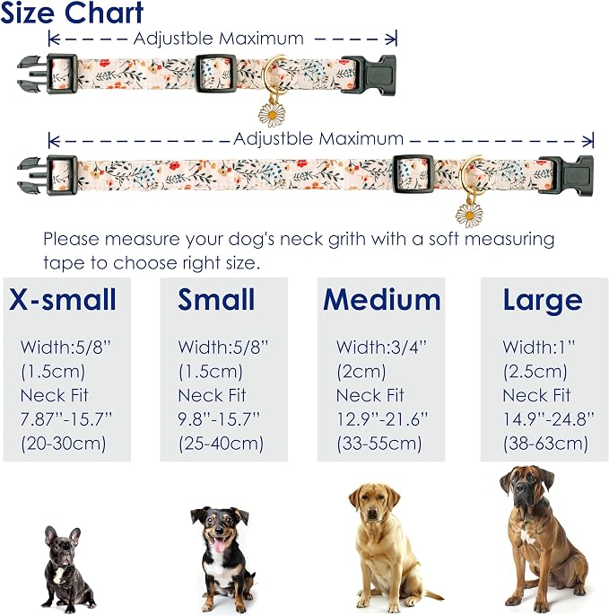 Cute Dog Collar Beige Flower Pattern - Image 4