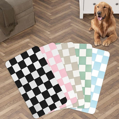 Checkered Dog Food mat, Non-Slip Sole Absorbent Dog and Water Bowl mat by Anpuimult