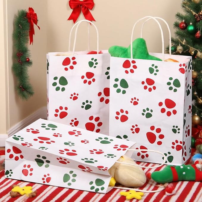 Blulu 20 Pcs Christmas Red Green Puppy Dog Paw Gift Bags - Image 4