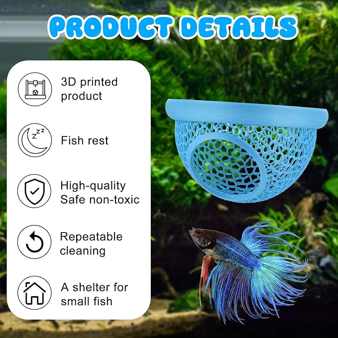 Blue Floating Betta Hide & Shrimp Cave: 3-in-1 Aquarium Hammock, Feeder & - Image 7