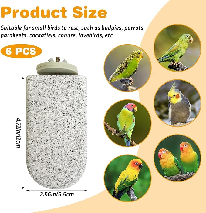 PINVNBY 6 PCS Large Bird Cage Perch Natural Parrot Beak Grinding Stone Calcium - Image 2