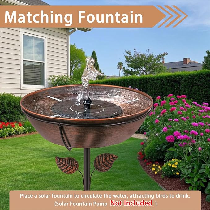 3" Deep Metal Bird Bath for Outdoors, Removable 13" Dia Bowl - Image 4