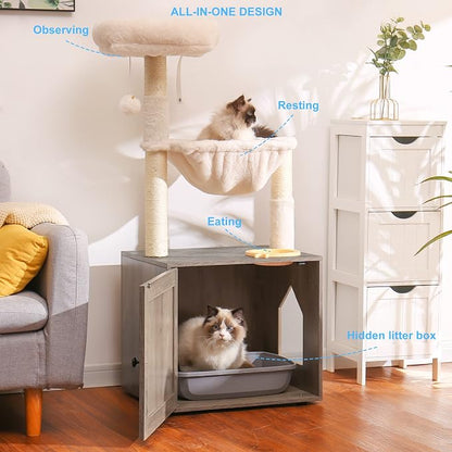 Hey-brother Cat Tree with Litter Box Enclosure, All-in-one Cat Tower - Image 2