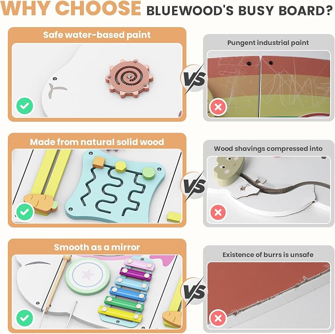 BlueWood Wooden Wall Busy Board Panels, Toddler Learning Activity Center - Image 3