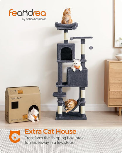 Feandrea Cat Tree, 59.5-Inch Tall Cat Tower, Plush Multi-Level Condo - Image 2