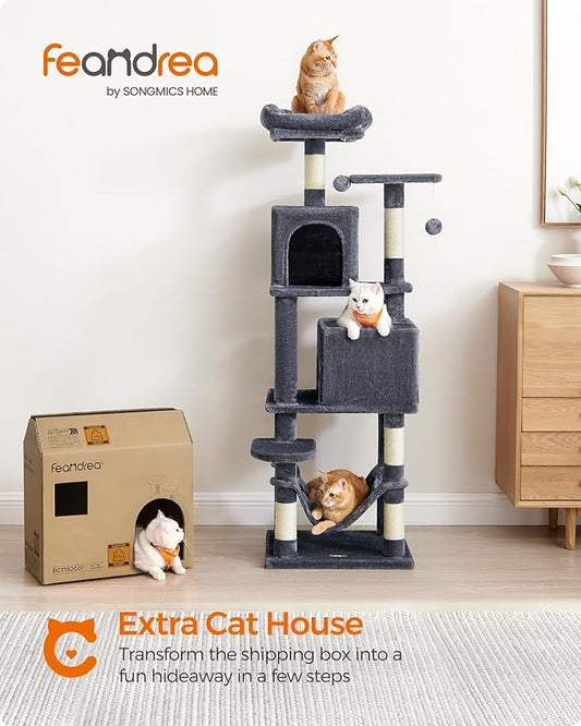 Feandrea Cat Tree, 59.5-Inch Tall Cat Tower, Plush Multi-Level Condo - Image 2