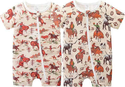 Unisex Summer Trendy 2-Pack Rompers Short Sleeve Zipped Bodysuit Infant Cotton by JingleBaBa