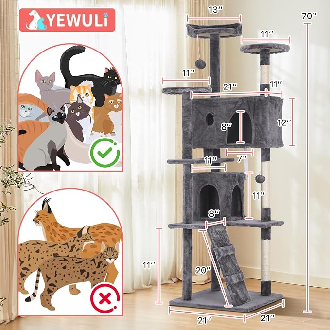 70in Cat Tree Cat Climbing Tower - Image 7