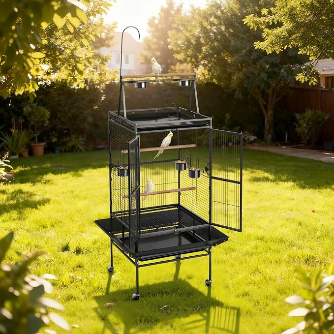 VEVOR Bird Cage, 32.7 x 31.1 x 82.7 inch, Open Flat Top, Wrought Iron Bird - Image 8