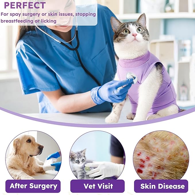 Cat Recovery Suit for Abdominal Wounds or Skin Diseases, Kitten Onesie for Cats - Image 7