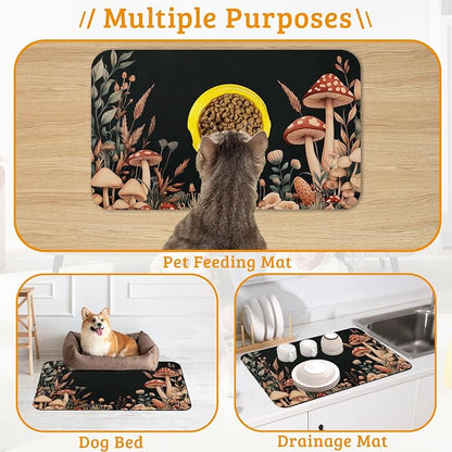 Vintage Mushroom Dog Food Mat, Leaf Absorbent Pet Feeding Mat - Image 7