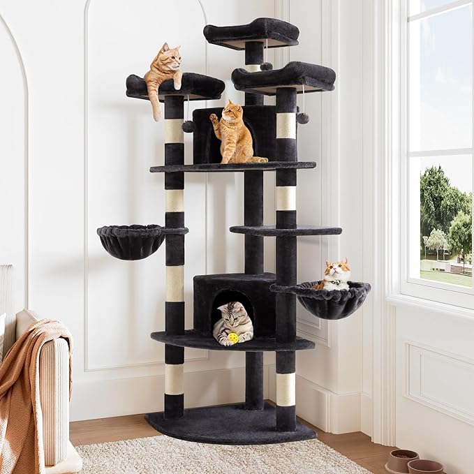Allewie 73in Fan-Shaped Space-Saving Corner Cat Tower/Multi-Level Tall Cat Tree by Allewie