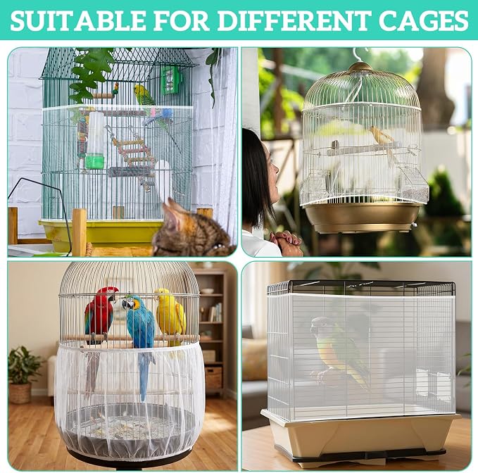 2 Pcs Bird Cage Cover Universal Bird Cage Seed Catcher, Breathable Nylon Mesh - Image 4