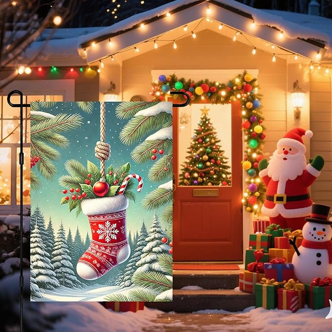 Christmas Garden Flag Christmas Stocking Garden Flag Snowflake Holiday Gardens - Image 2