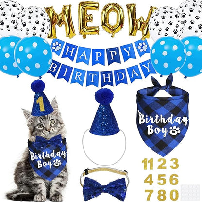 Cat Birthday Party Supplies, Cat Birthday Hat by JOTFA