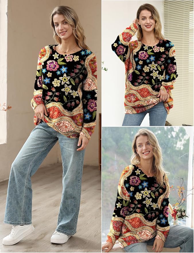 YESNO Women Christmas Sweater Graphic Printed Oversized Pullover Sweaters - Image 4
