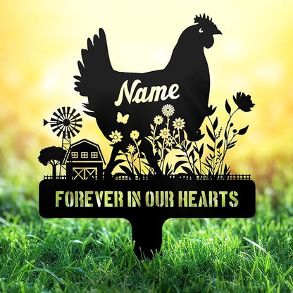 Personalized Metal Chicken Memorial Stake – Custom Farm Pet Grave Marker by NIWAHO