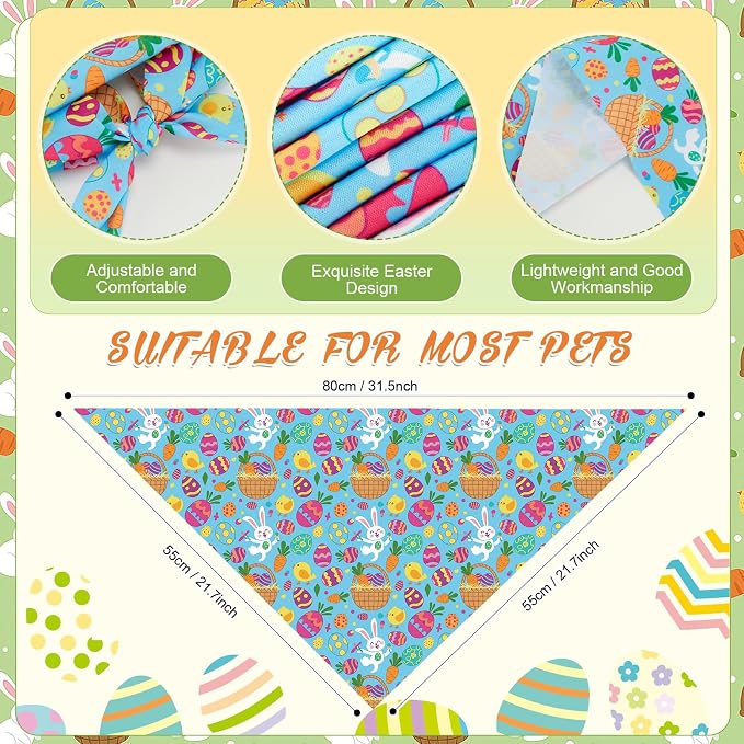 Abbylike 50 Pcs Easter Dog Bandanas Bulk Bunny Egg Carrot Bandanas - Image 3