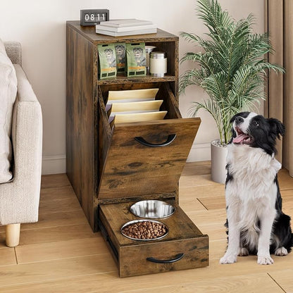 DWVO Dog Feeding Station with Storage, Dog Food Cabinet with 2 Feeder Bowls - Image 2