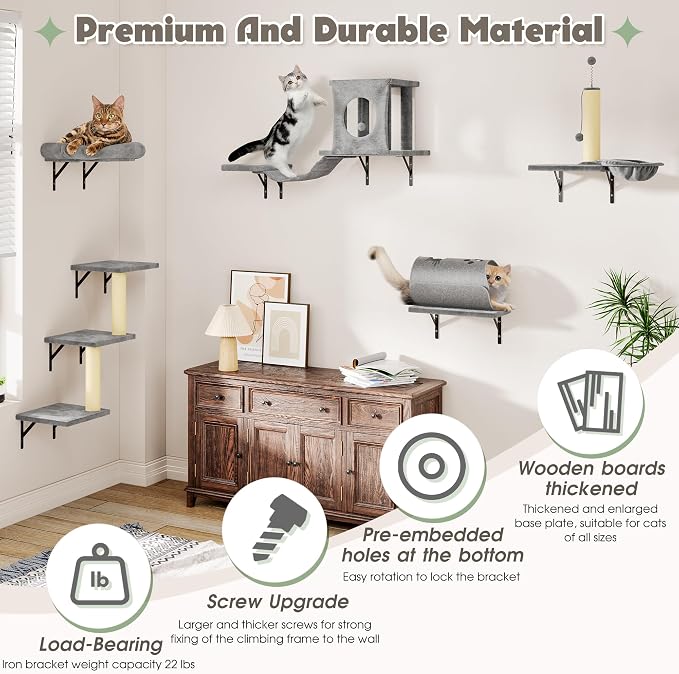 NUNU LAB 7-in-1 Wall Mounted Cat Climber Set, Cat Wall Furniture Set - Image 2