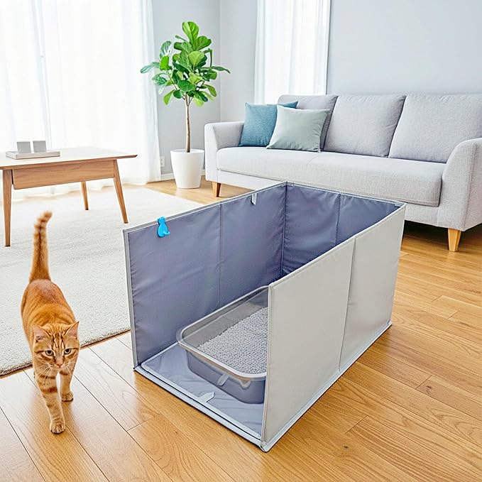Less-Mess Cat Litter Box Enclosure, Open Top High Side by GesomePurrz