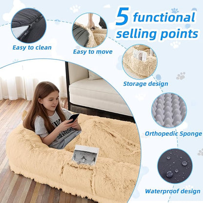 Human Dog Bed for Adults & Pets, Blanket & Strap, Orthopedic Washable Lounger - Image 3