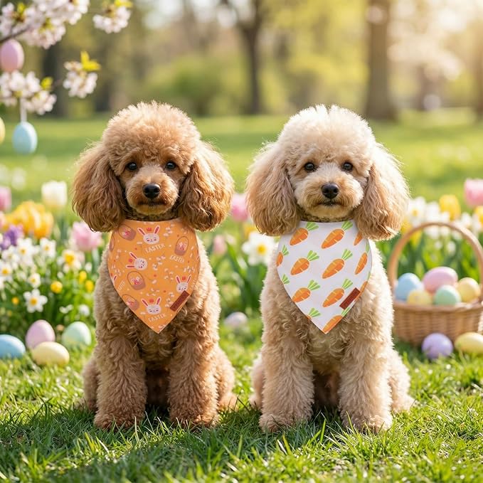 PTDECOR Easter Dog Bandana 2 Pack, Reversible Rabbit Carrot Dog Scarf - Image 3