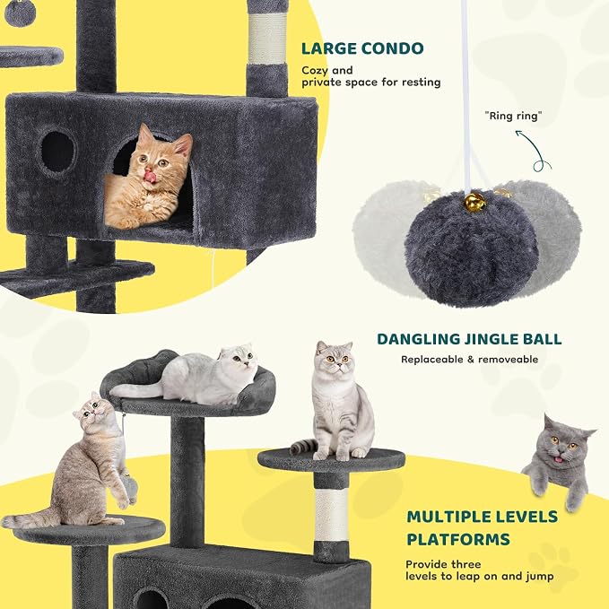 Cat Tree 54 Inch, Sisal Scratching Posts and Climbing Ladder, Pet Play Toy - Image 3