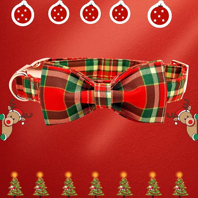 Dog Collar - Christmas Red Plaid Dog Collars Bowtie Gift Soft Bow Collar - Image 4