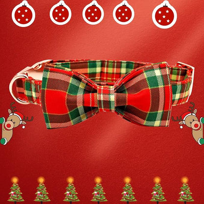 Dog Collar - Christmas Red Plaid Dog Collars Bowtie Gift Soft Bow Collar - Image 4