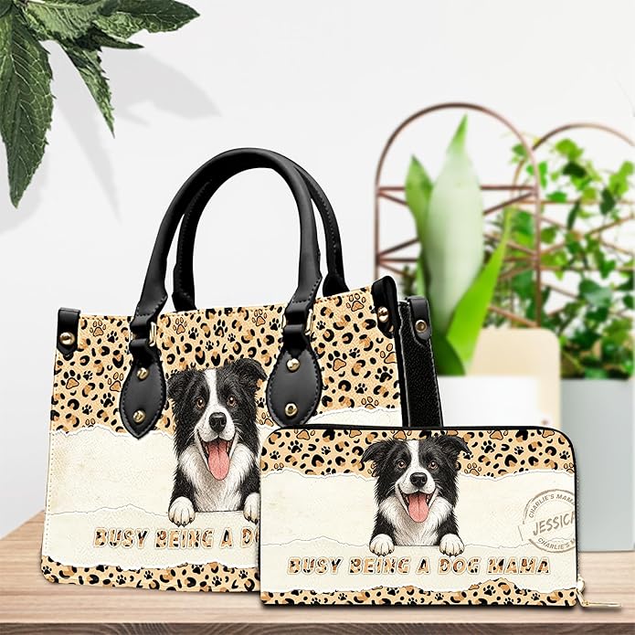 Personalized Pet Mom Leather Handbag – Custom Name Dog Cat Photo Purse - Image 3