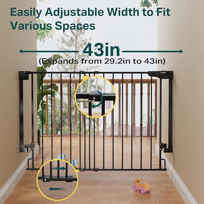 Cumbor 29.2–43" Baby Gate for Stairs, Wall-Mounted, Expandable No Bottom Bar - Image 9