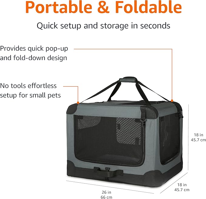 Amazon Basics Portable Folding Soft Dog Crate, Collapsible Travel Kennel - Image 4