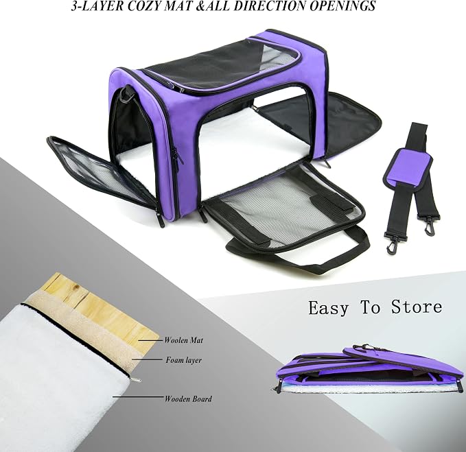 Soft Sided Carrier for Small Medium Cats Dogs, TSA Airline Approved Collapsible - Image 2
