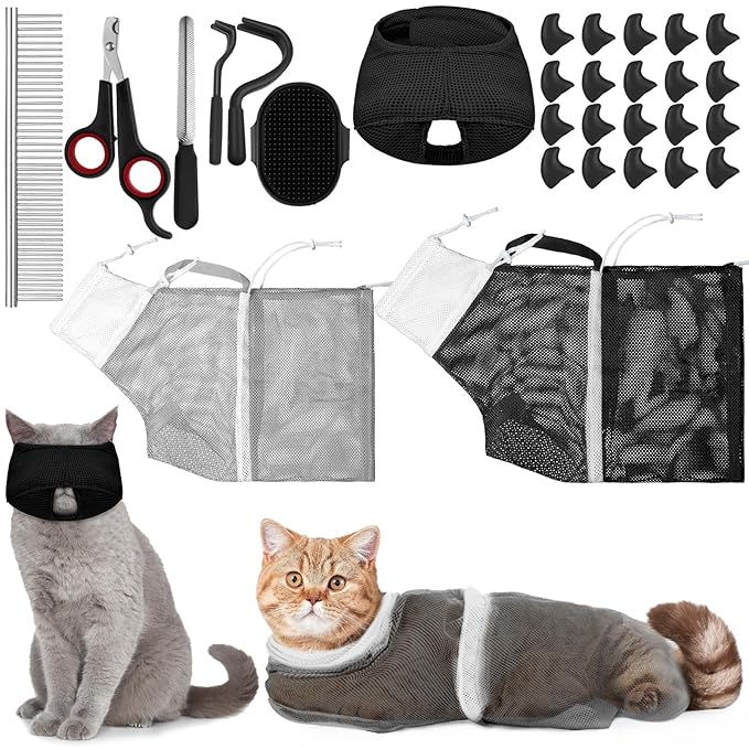 10 Pcs Cat Bathing Bag Set Pet Mesh Shower Bag Anti Bite and Scratch Pet by Kritkin