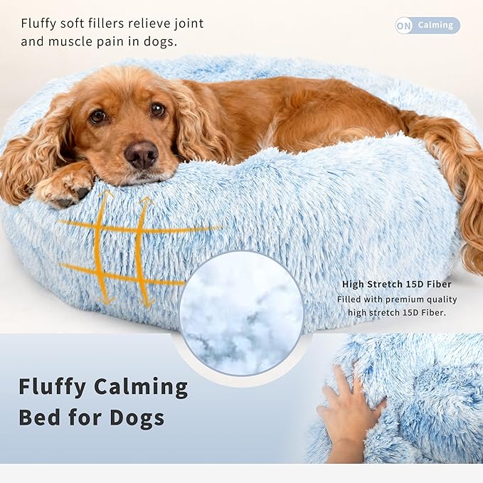 Calming Dog Bed for Medium Dogs Washable Donut 30 inches Anti-Slip Pet Bed - Image 3