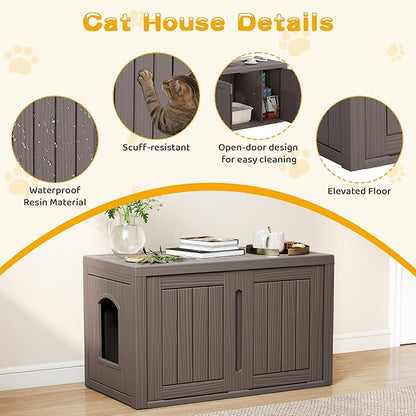 Cat Litter Box Enclosure, Indoor Outdoor Cat House Weatherproof, Side Table - Image 2
