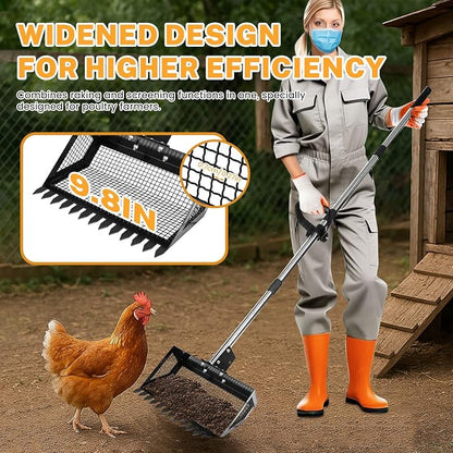 9.8×9.1in Chicken Poop Scooper, Chicken Coop Rake, Adjustable Length/Angle Coop - Image 6