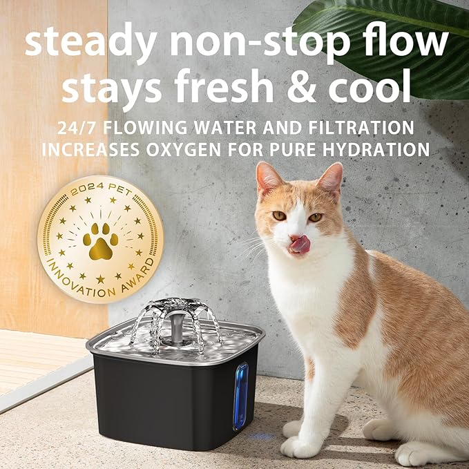 Veken Innovation Award Winner Stainless Steel Cat Water Fountain, 108oz/3.2L - Image 5