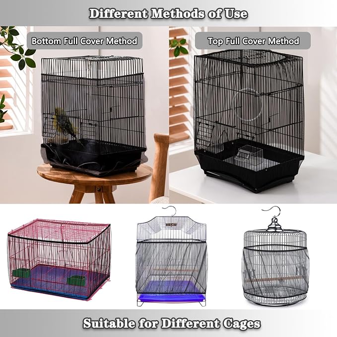 Bird Cage Seed Catcher, Bird Cage Net Cover Adjustable Bird Cage Netting Seed - Image 6