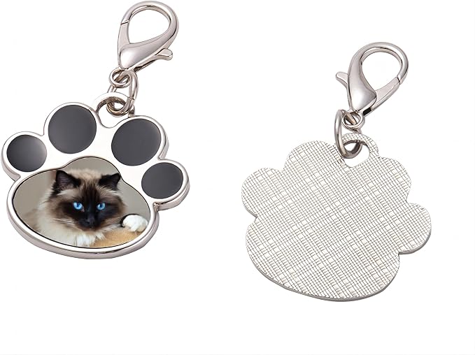 Custom Pet Photo Keychain Personalized Photo Pawprint Dog Tag Keychain Engraved - Image 2