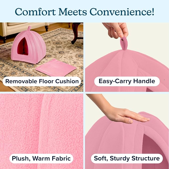 Cat House Indoor Cat Bed with Removable Foam Cushion, Plush Cat Tent Bed - Image 3