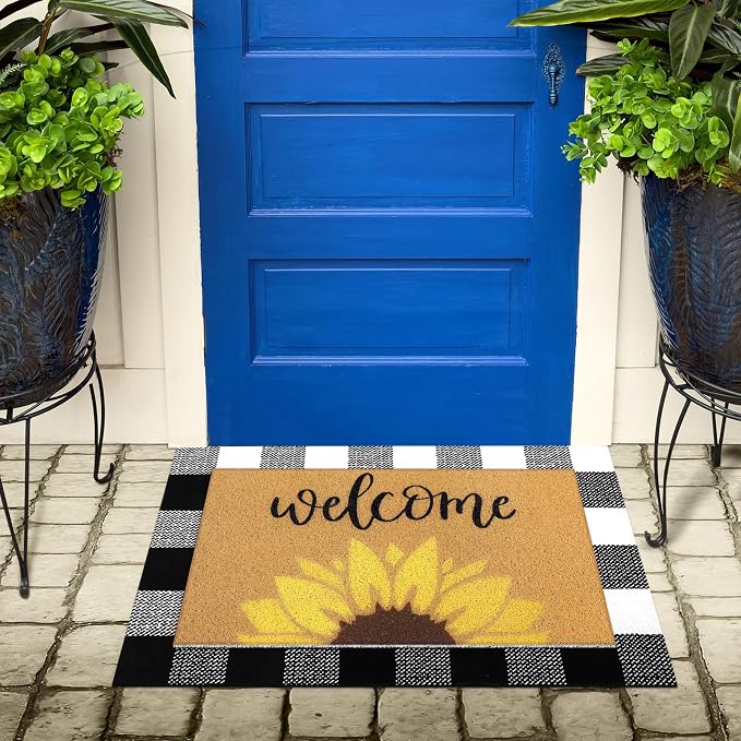 Tinideya 2 Pcs Summer Door Mat Sunflower Welcome Non Slip Coir Mats Floral - Image 7