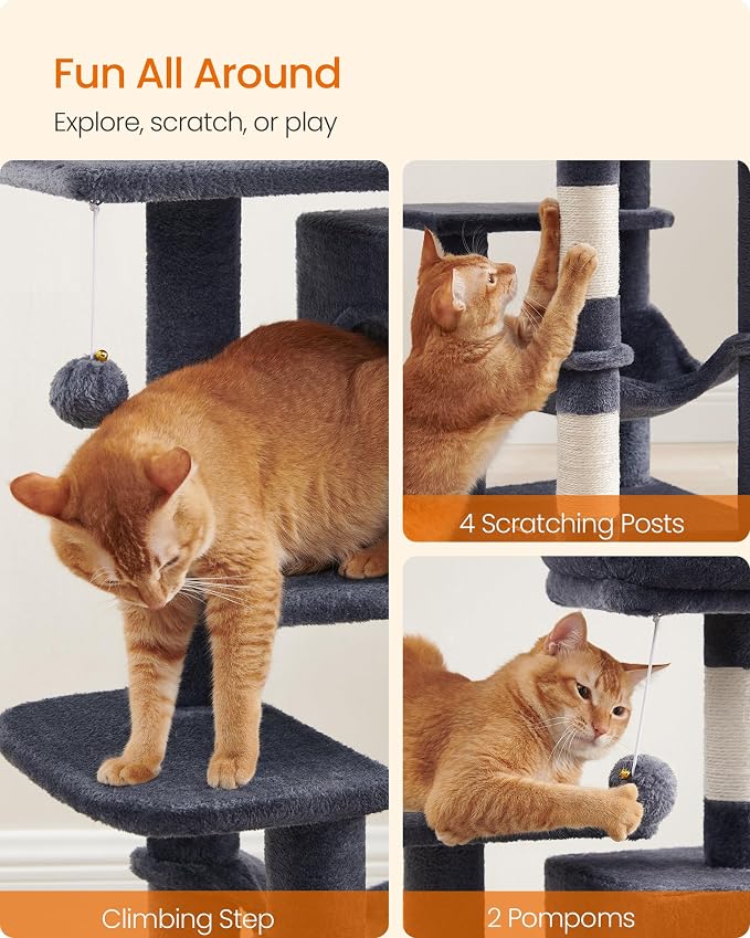 Feandrea Cat Tree, 44.1-Inch Cat Tower, Plush Multi-Level Condo - Image 8