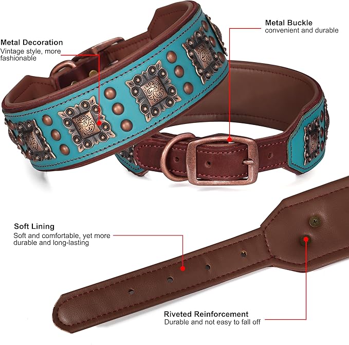 PET ARTIST Soft Padded Leather Dog Collar, 2 inch Wide Genuine Leather Dog - Image 5
