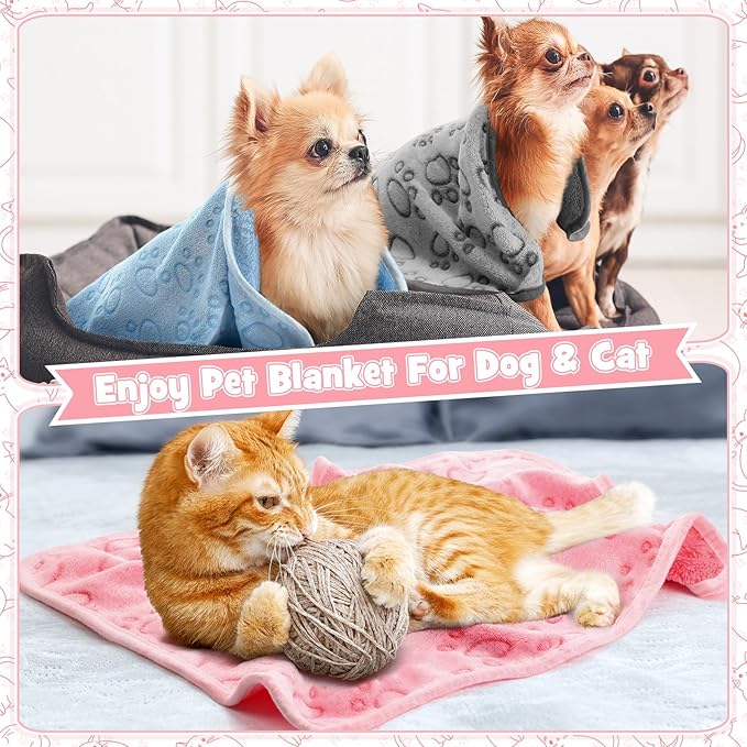 Tegeme 12 Pcs Pet Blankets Soft Fluffy Fleece Dog Cat Warm Paw Print Pattern - Image 7