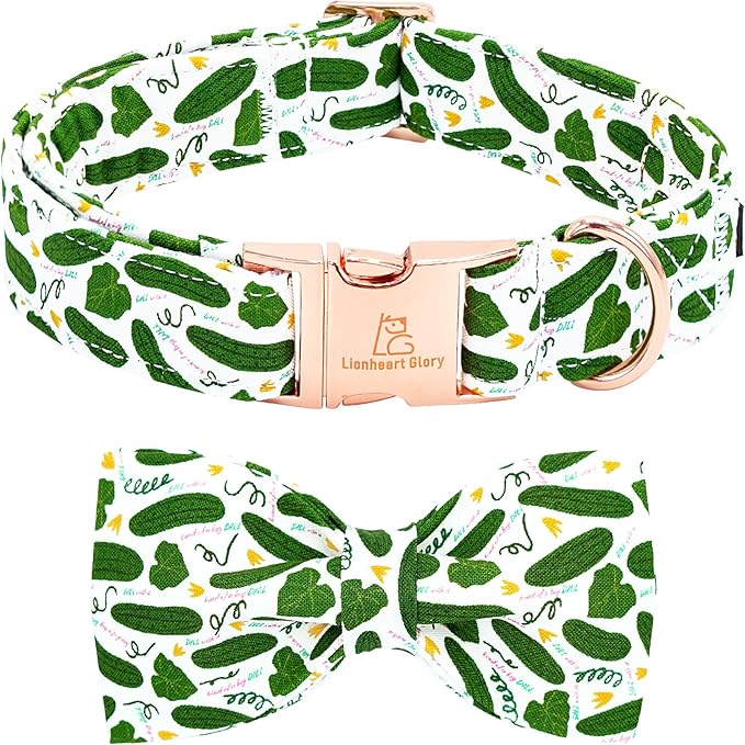 Lionheart glory Dog Bow Collar Cucumbers Print Dog Collar by LionheartGlory