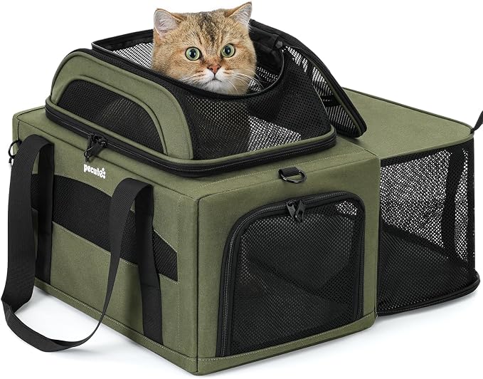 Pecute Top Side Expandable Pet Carrier Airline Approved Dog Cat Carrier by pecute